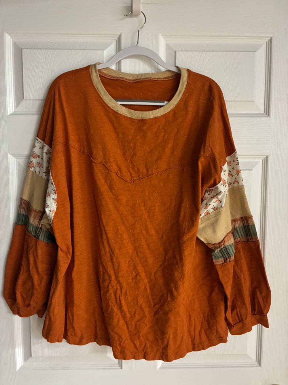 SHEIN Orange Patchwork Balloon Sleeve Sweatshirt
